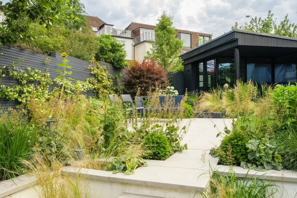 golders green garden build porcelain terrace and steps